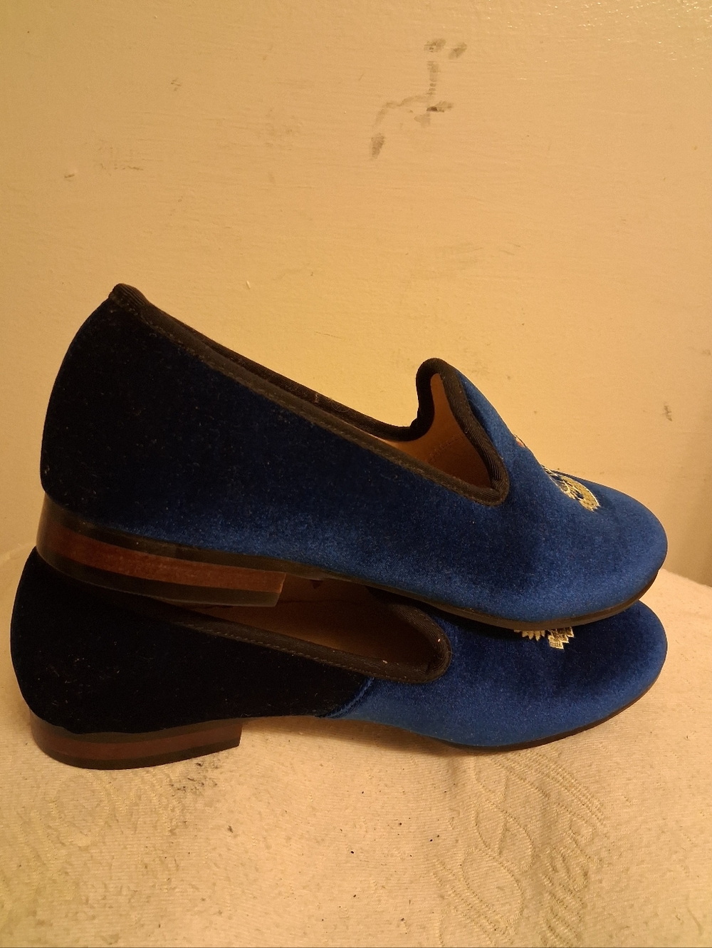 Men's JOURNEY WEST JW068 Blue Velvet Embroidered Loafers Size 43, US 10 - Picture 6 of 16